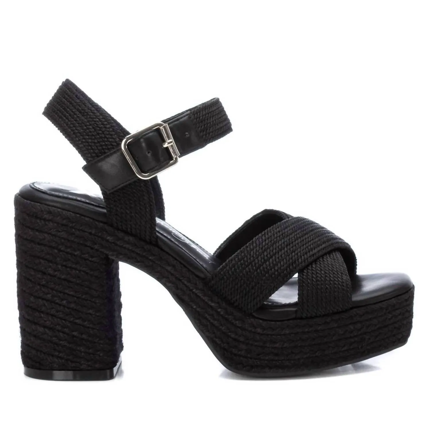 Women's Heeled Jute Sandals In Black