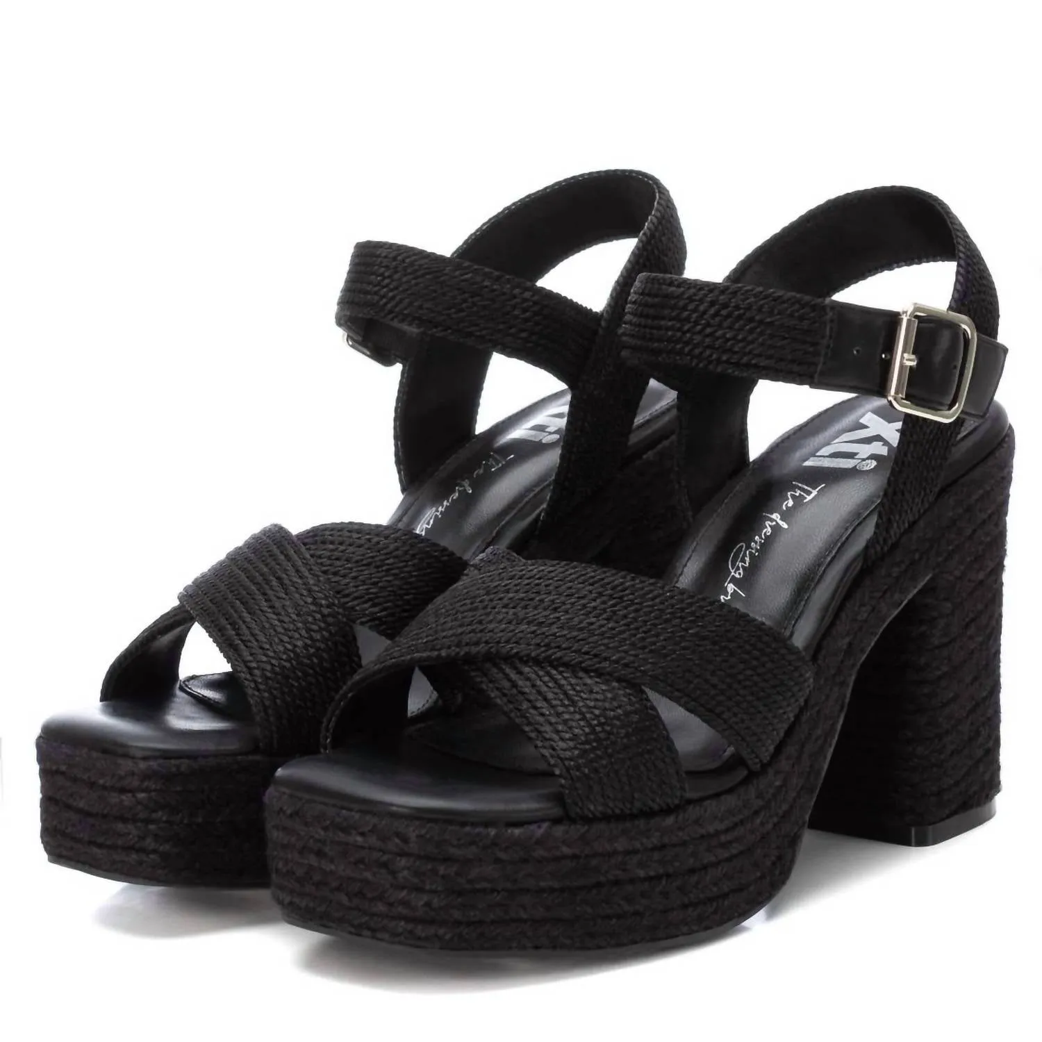 Women's Heeled Jute Sandals In Black