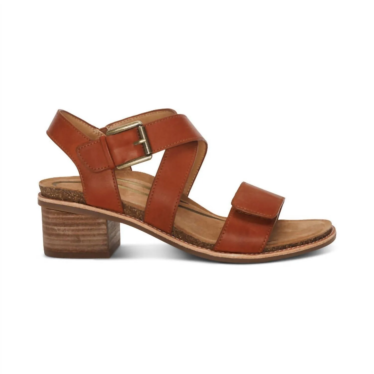 Women's Kristin Adjustable Cross Strap Low Heel Sandals In Cognac