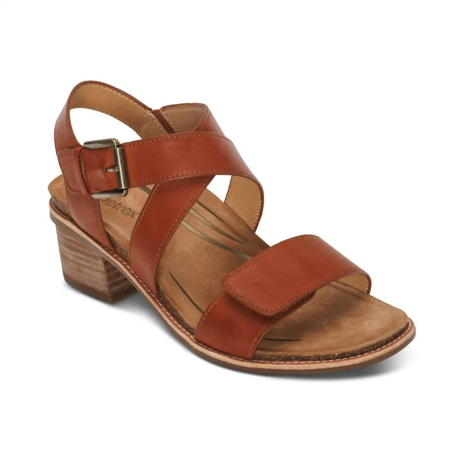 Women's Kristin Adjustable Cross Strap Low Heel Sandals In Cognac