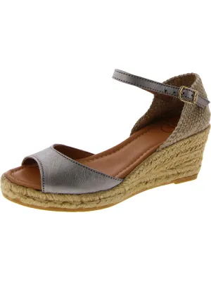 Womens Leather Ankle Strap Wedge Sandals