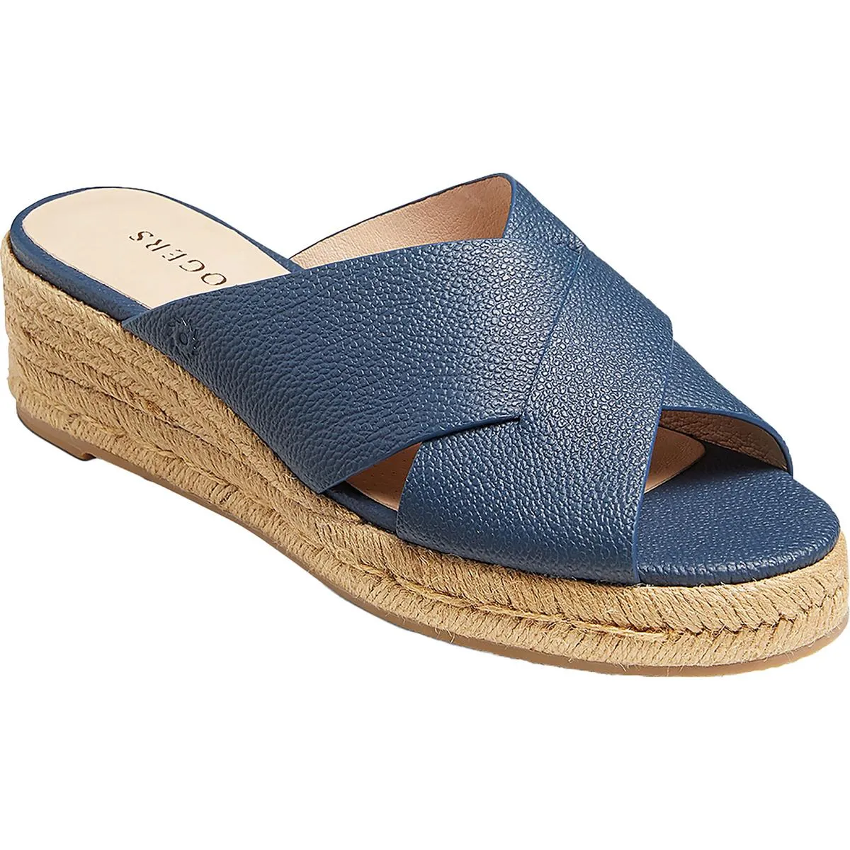 Womens Leather Slip On Wedge Sandals