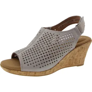 Womens Perforated Faux Suede Wedge Sandals