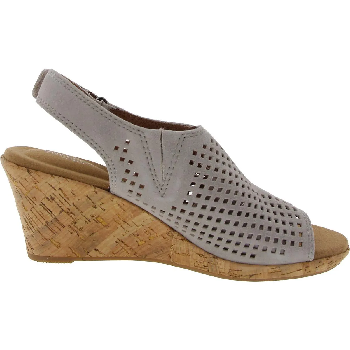 Womens Perforated Faux Suede Wedge Sandals