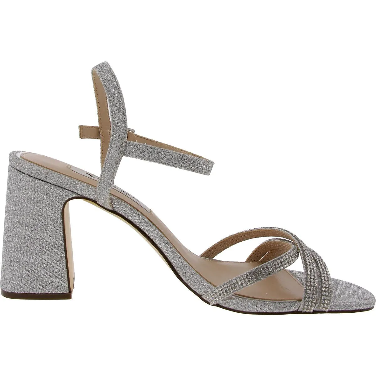 Womens Rhinestone Faux Leather Block Heel