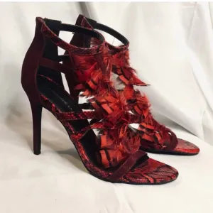 Women's Snake Skin Feather Sandal In Red