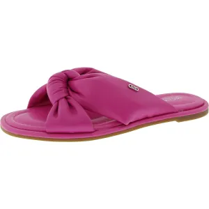 Womens Solid Leather Slide Sandals