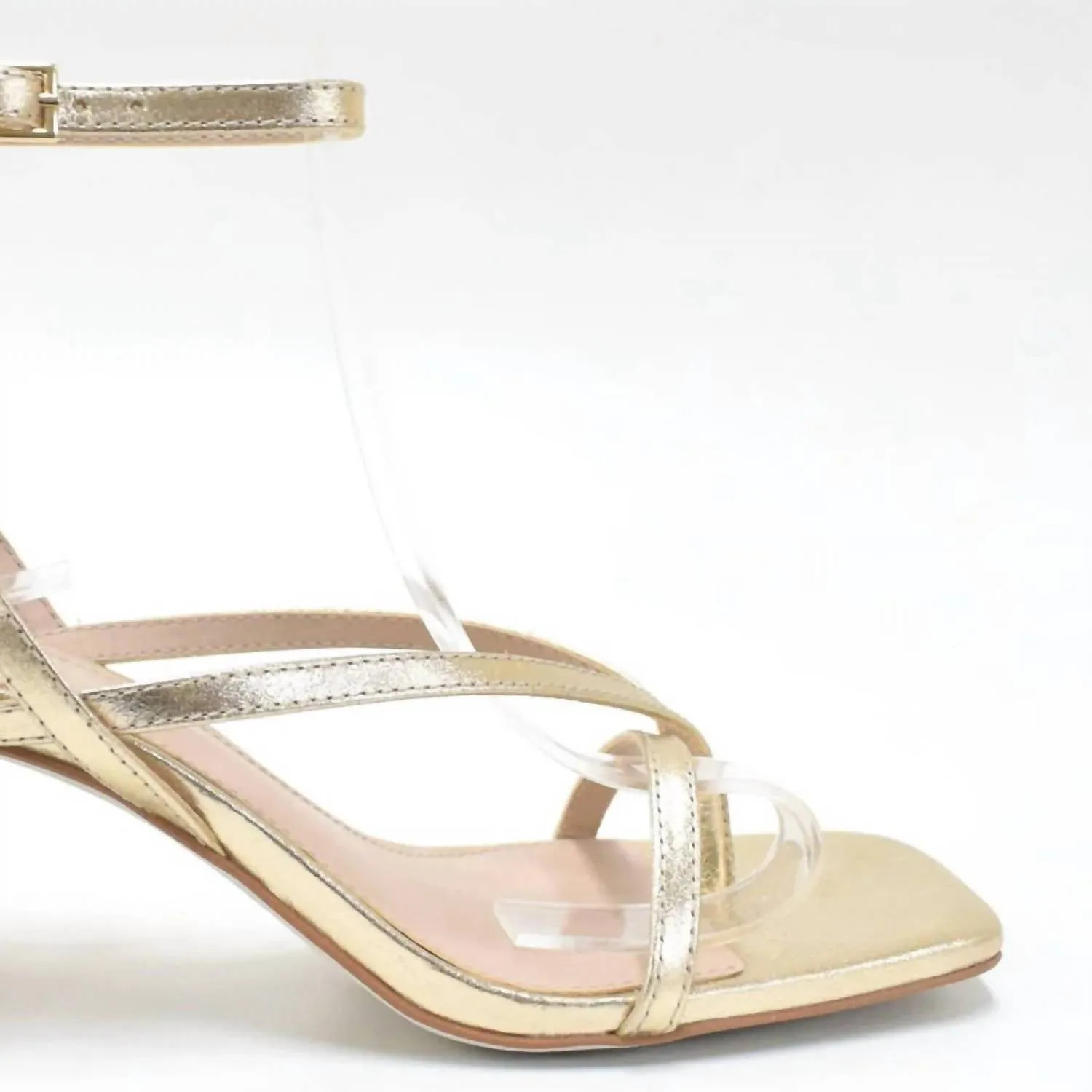 Women's Strappy Heeled Sandals In Gold Metallic Leather