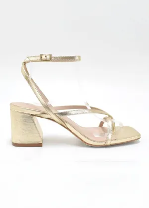 Women's Strappy Heeled Sandals In Gold Metallic Leather