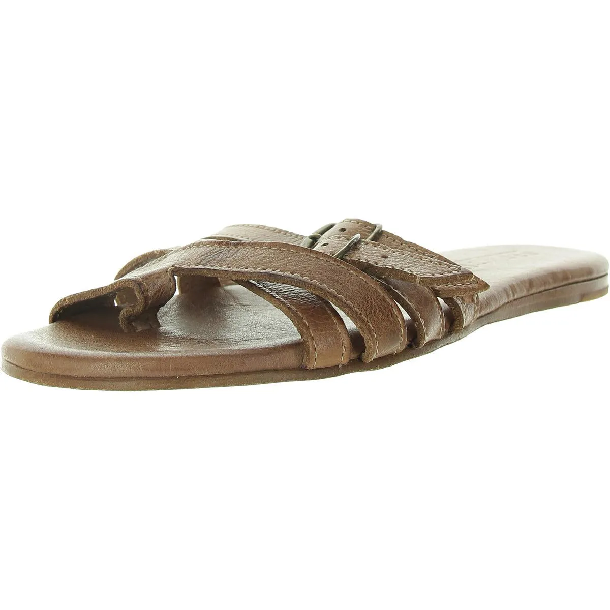 Womens Toe Loop Leather Slide Sandals