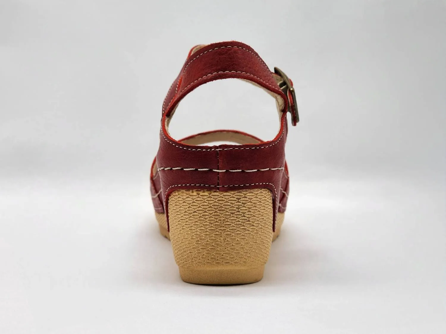 Women's Wedge Leather Sandal In Red