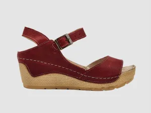 Women's Wedge Leather Sandal In Red