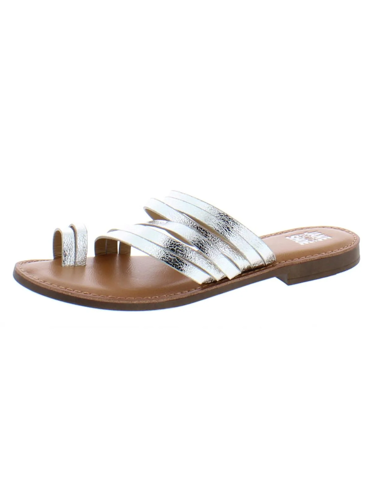 Zahra Womens Faux Leather Toe Loop Flat Sandals